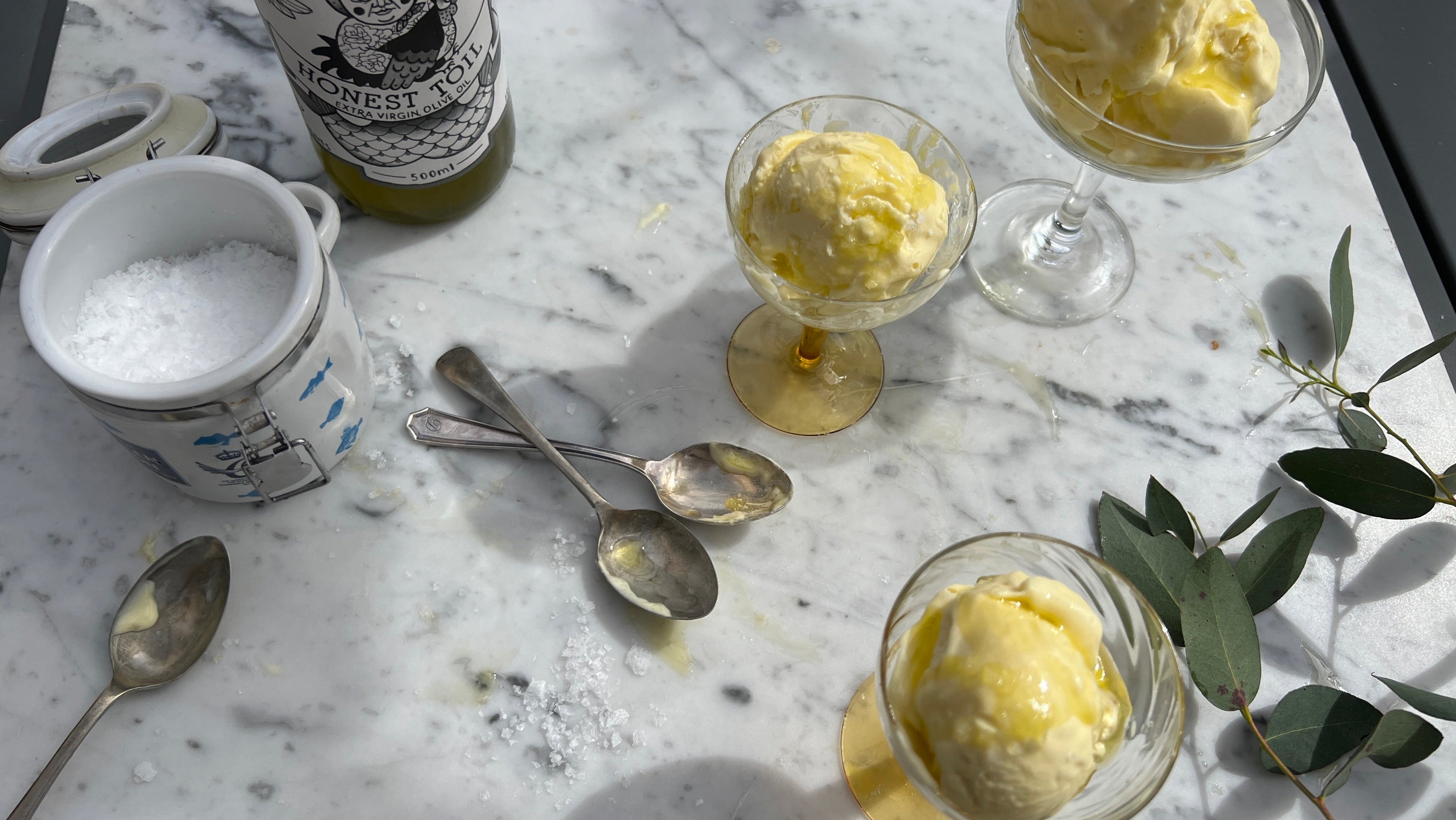 Bay leaf, olive oil and sea salt ice cream - by Anna Shepherd