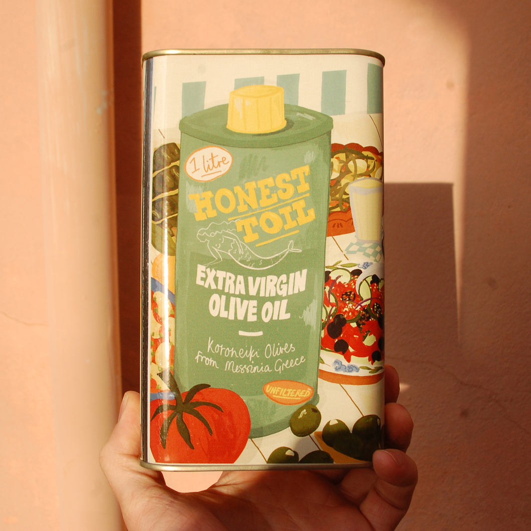 1 Litre extra virgin olive oil - illustrated can - FRESH 2023 HARVEST!