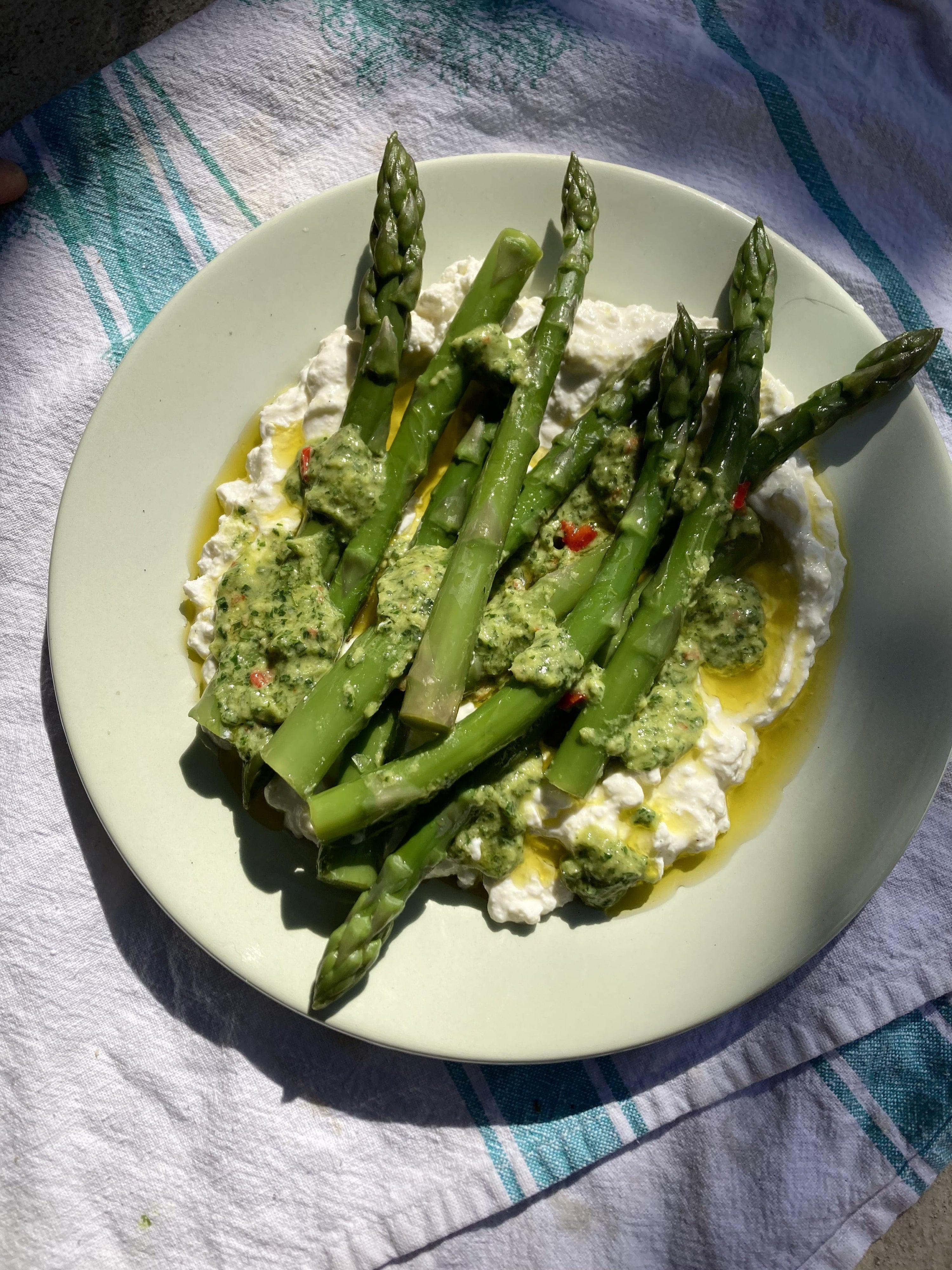 Wild Asparagus with Maintanosalata & Whipped Feta