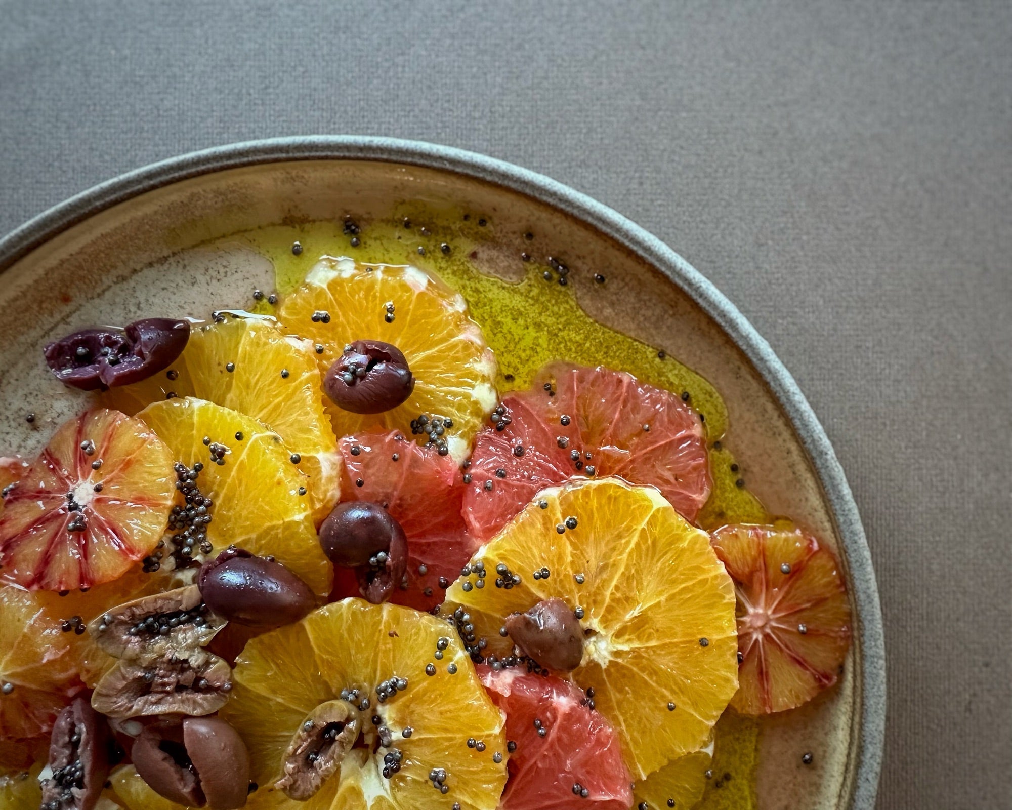 Winter citrus & Kalamata olives with toasty mustard seeds