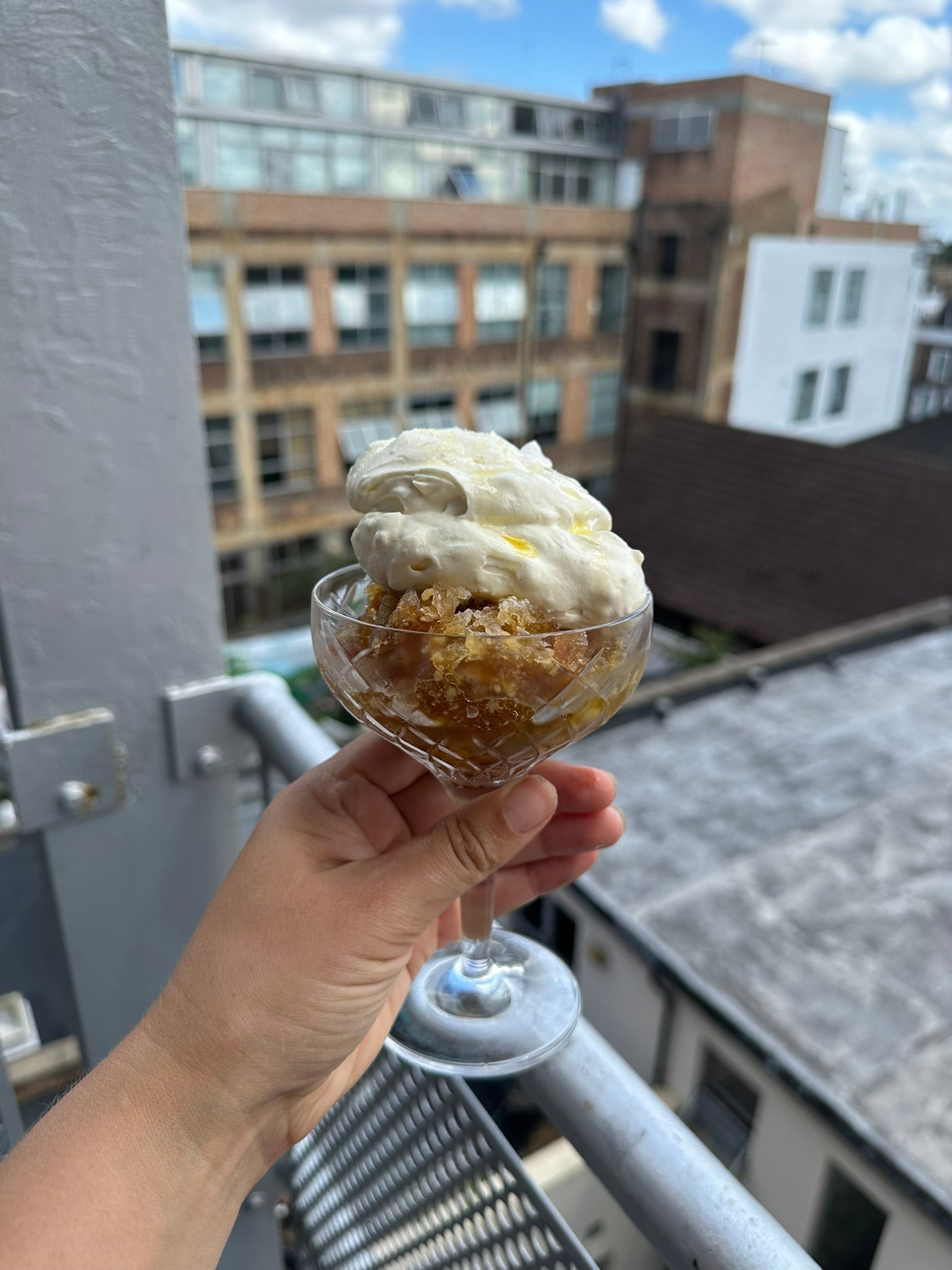 Coffee and olive oil granita with orange cream - by Helen