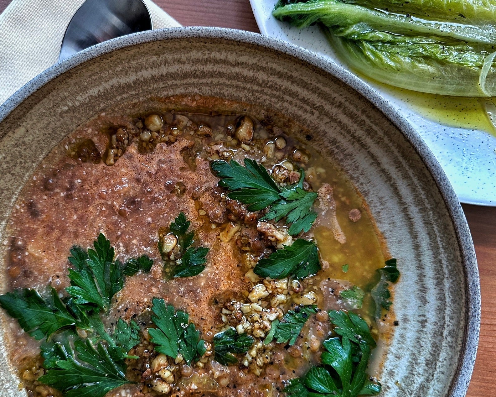 Brown Lentil and Walnut Crunch Soup