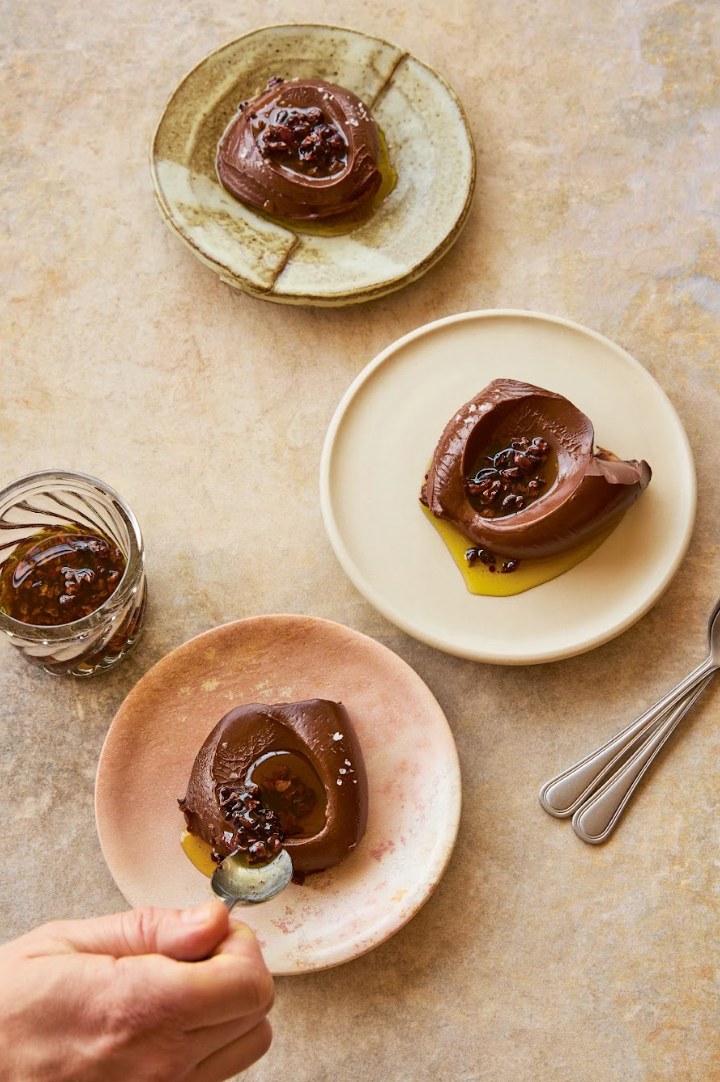 Chocolate crémeux with cacao nib salsa