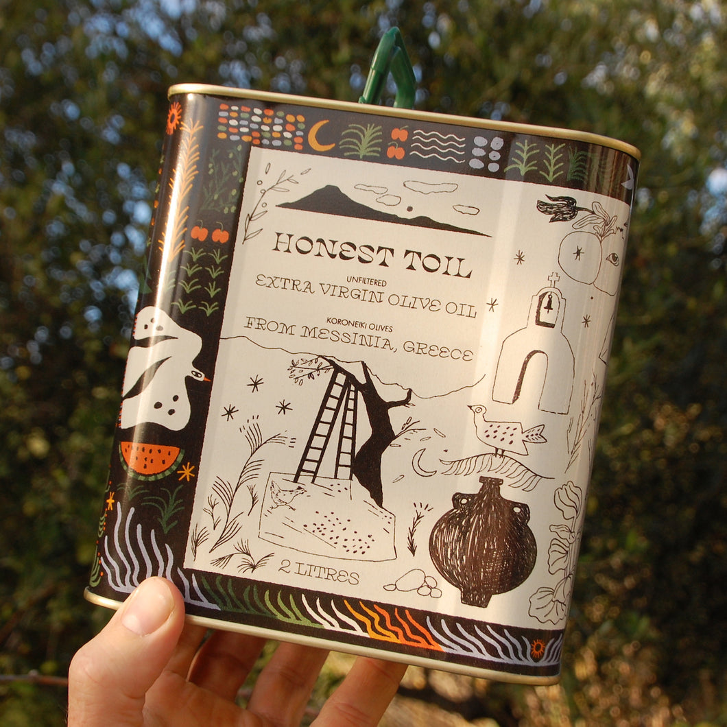 2 Litre extra virgin olive oil - illustrated can - FRESH 2023 HARVEST!